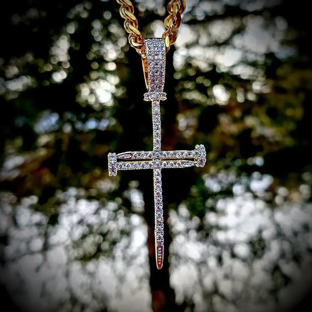 14k Gold Plated Nail Cross Cuban link Necklace